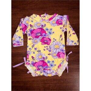 Ruffle Butts Newborn Long Sleeve One Piece Rash Guard Swimsuit Rear Ruff Floral